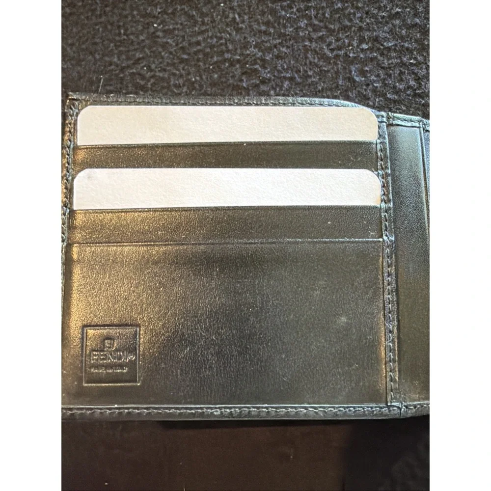 Fendi Black Leather Bi-Fold Wallet Folding Coin Pocket‎ With COA